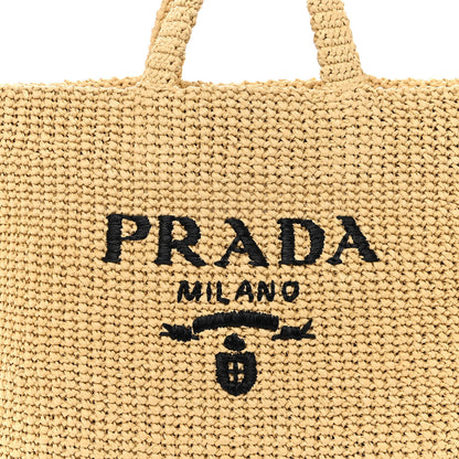 Prada Yarn Raffia Effect Crochet Embroidered Logo Tote Naturale 8 of 10