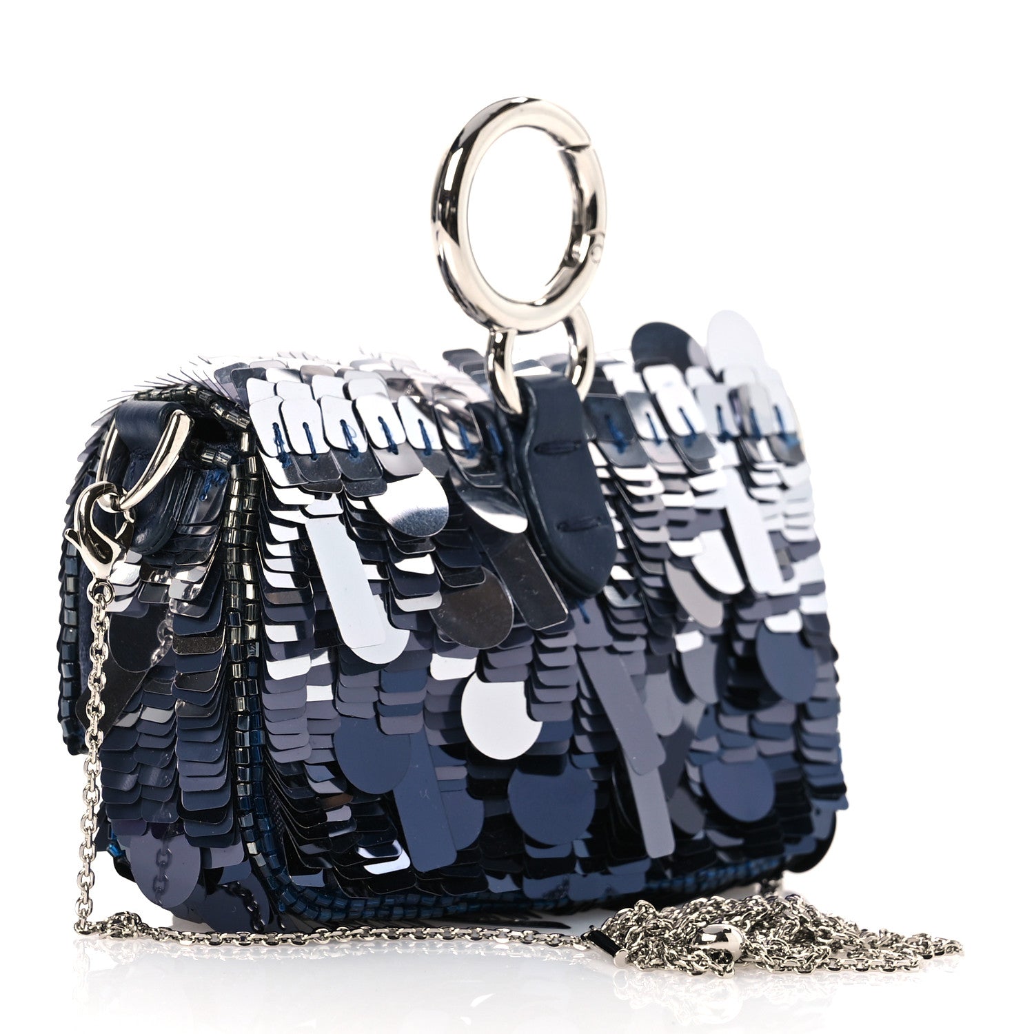 Fendi Sequin Paillettes Shiny Nappa Sex and the City Nano Maxi Buckle Baguette Charm Blue 3 of 14