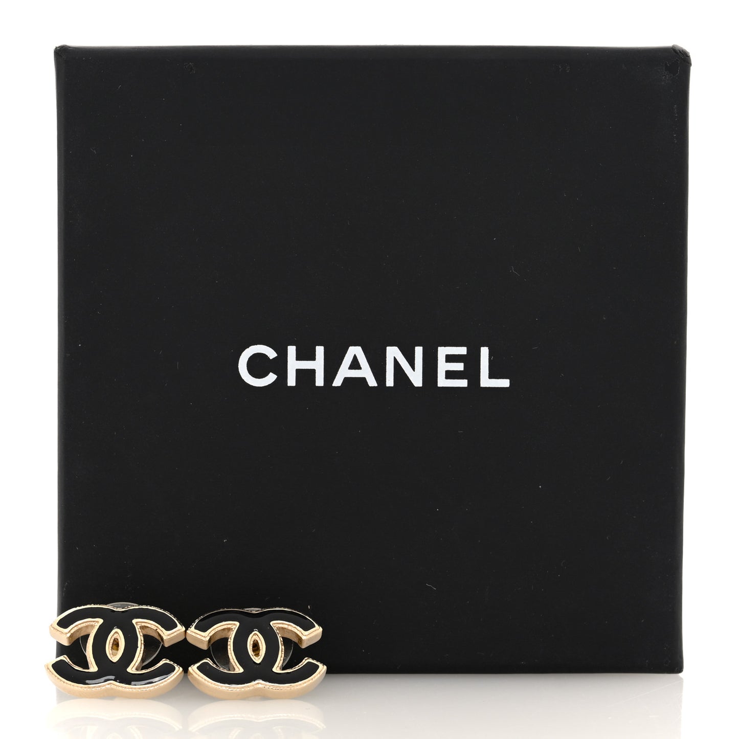 Metal Enamel CC Earrings Black Gold