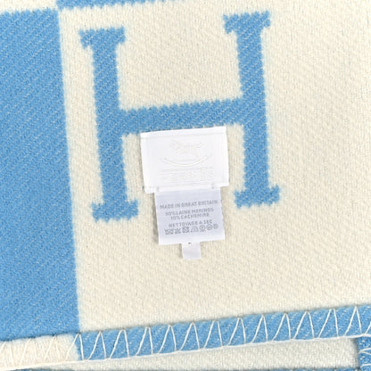 Hermes Wool Cashmere Avalon Baby Blanket Bleu Genievre White 3 of 3