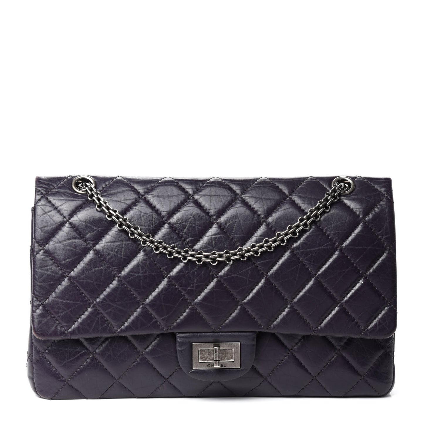 Aged Calfskin Quilted 2.55 Reissue 227 Flap Dark Purple
