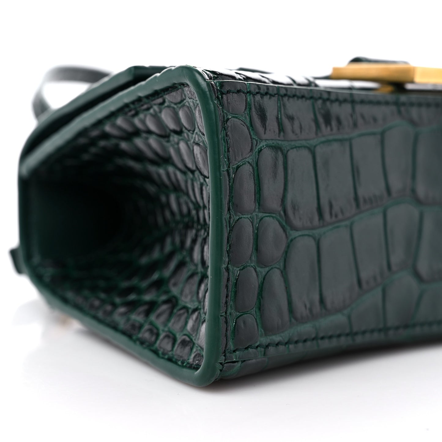 Shiny Calfskin Crocodile Embossed Hourglass Top Handle Bag XS Forest Green
