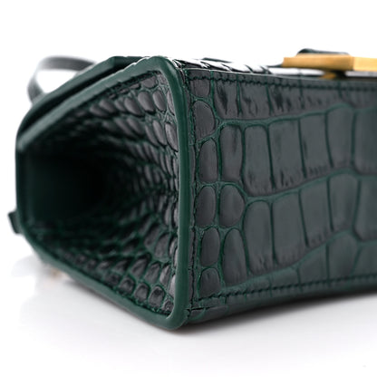 Balenciaga Shiny Calfskin Crocodile Embossed Hourglass Top Handle Bag XS Forest Green 8 of 11