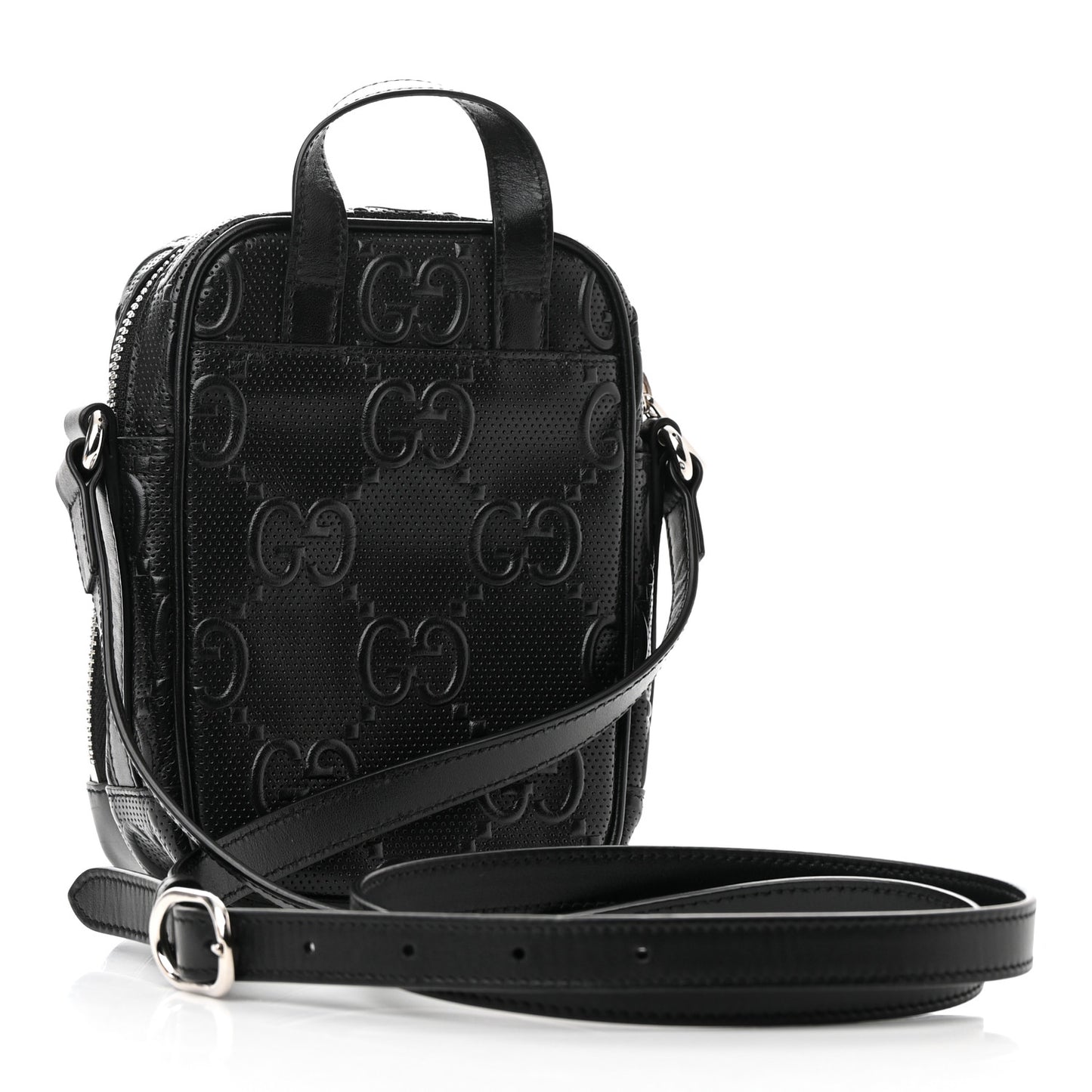 Calfskin GG Tennis Embossed Mini Double Zip Messenger Bag Black