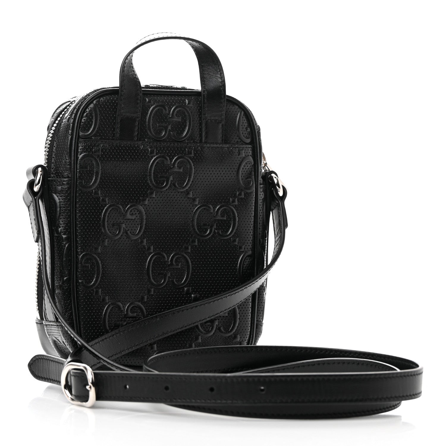 Gucci Calfskin GG Tennis Embossed Mini Double Zip Messenger Bag Black 2 of 10