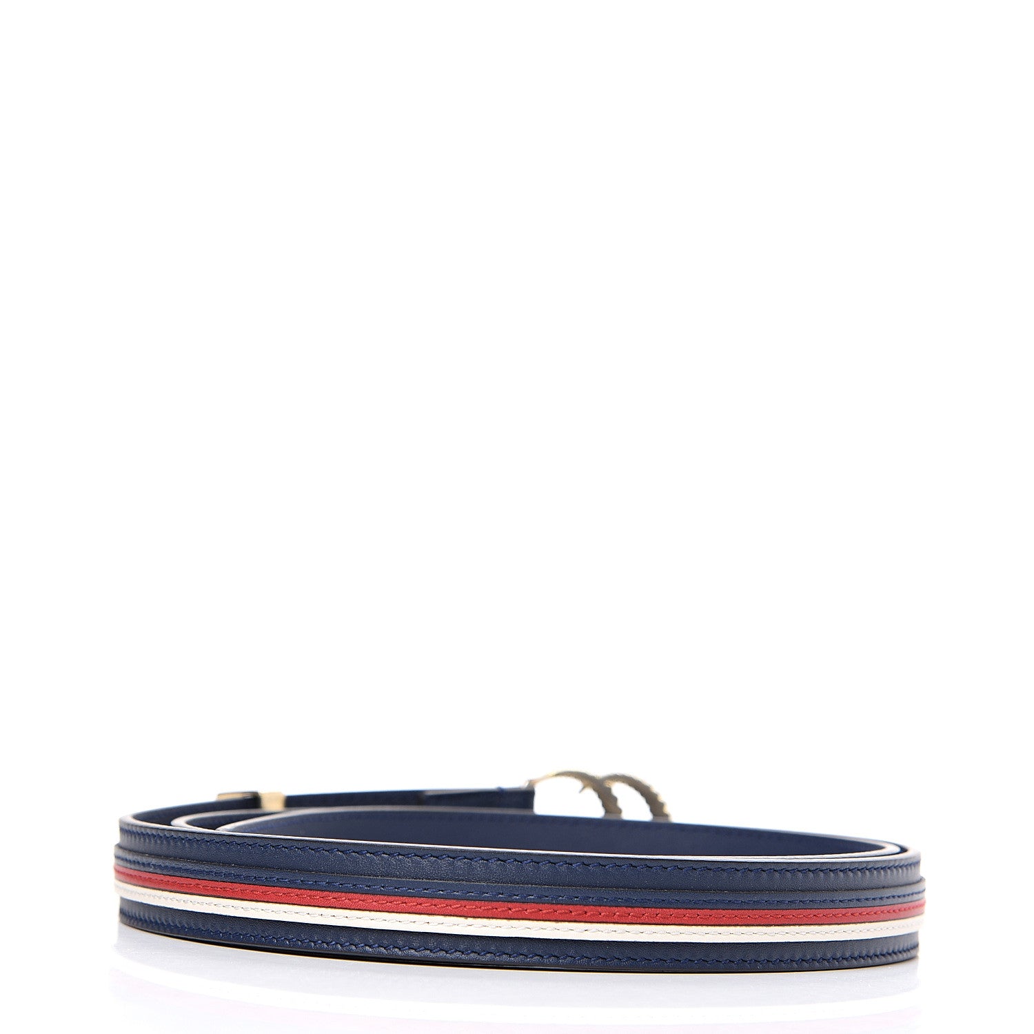 Gucci Calfskin Sylvie Stripe Torchon Double G 20mm Belt 95 38 Maritime Hibiscus Red Mystic White 2 of 4