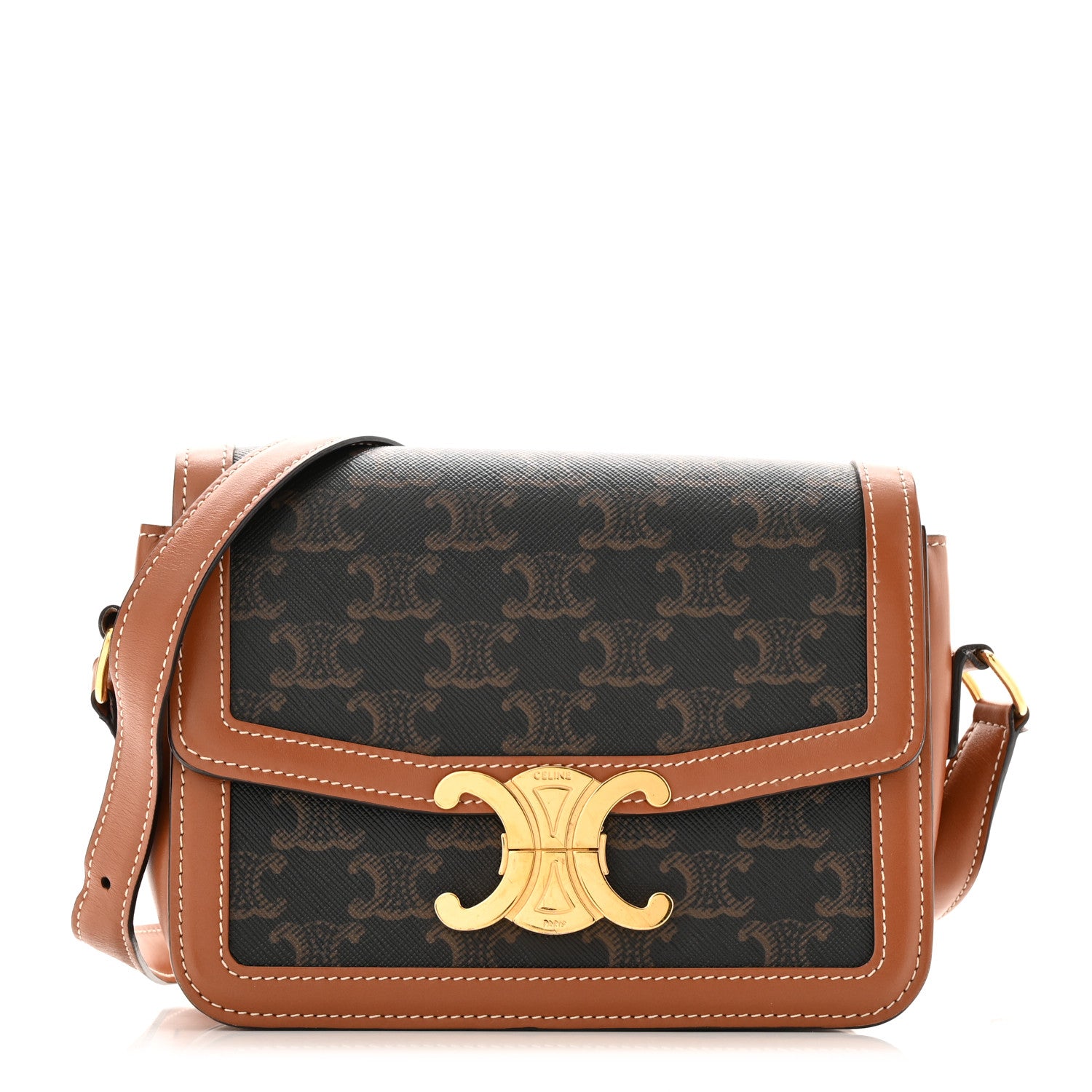 Celine Calfskin Triomphe Canvas Teen Triomphe Bag Tan 1 of 11
