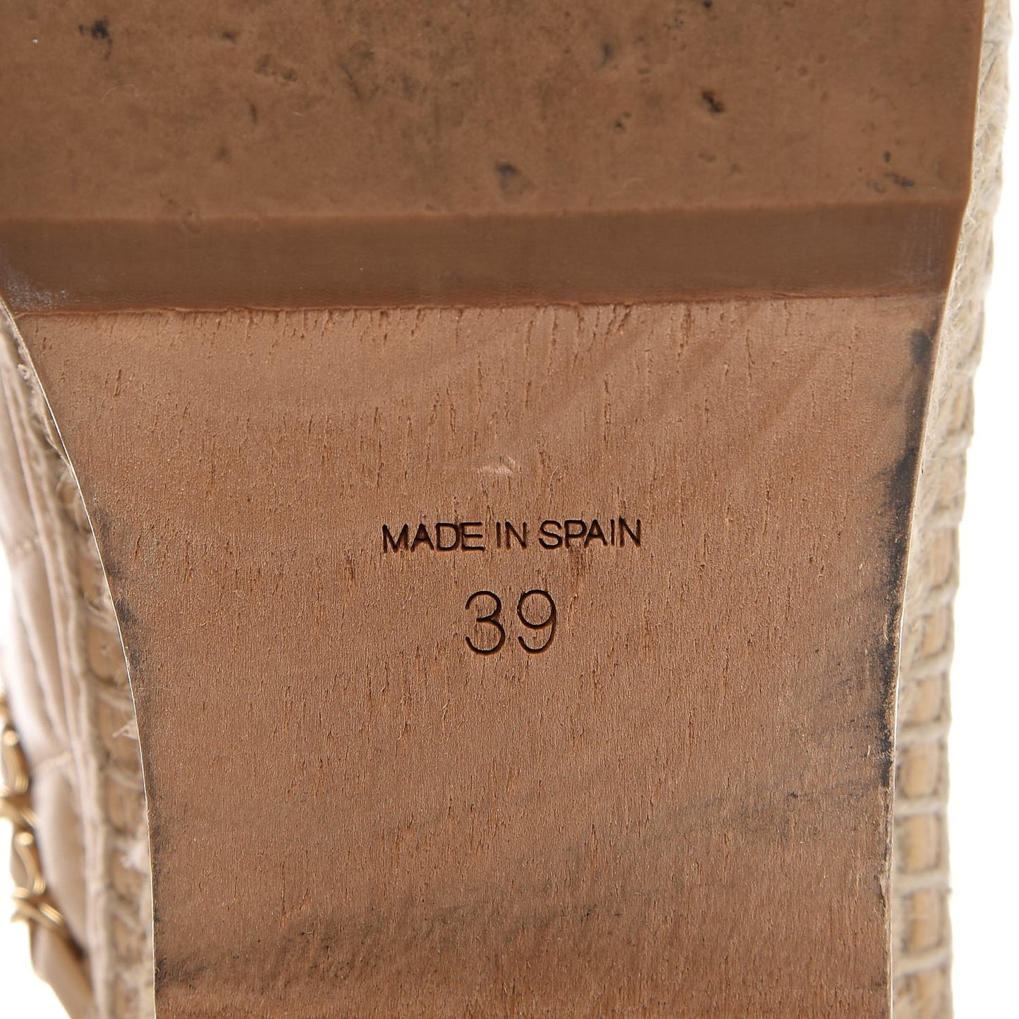 Lambskin Grosgrain Quilted CC Chain Espadrille Mules 39 Beige Black