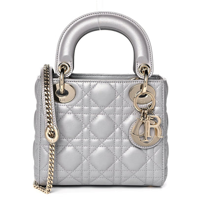 Christian Dior Metallic Lambskin Cannage Mini Lady Dior Grey 1 of 12
