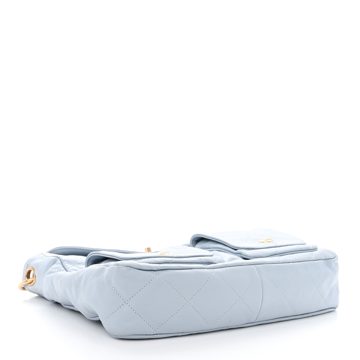 Shiny Calfskin Quilted Large Supple Twins Hobo Bag Light Grey