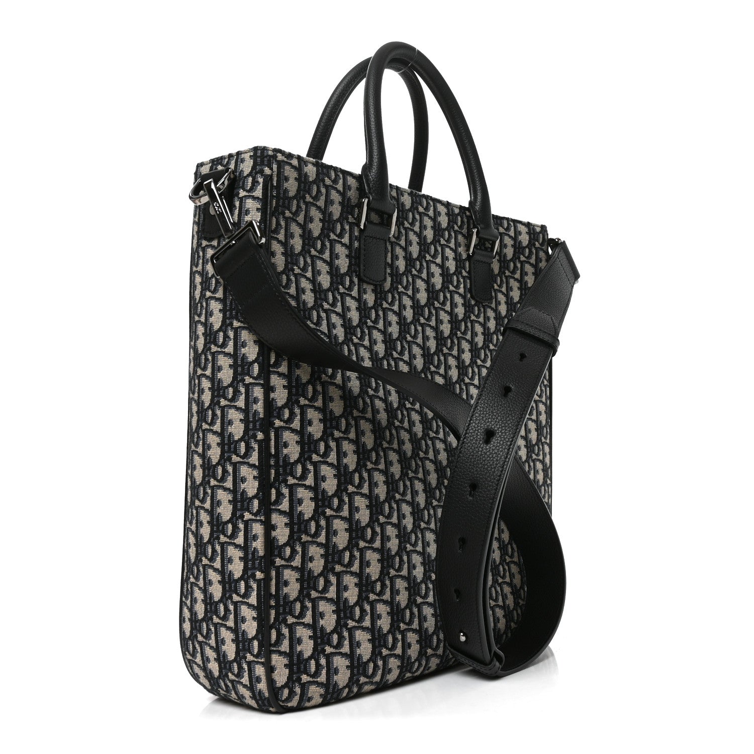 Christian Dior Oblique Saddle Tote Beige Black 2 of 8