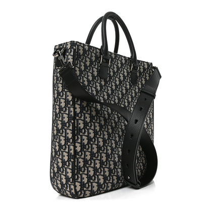 Christian Dior Oblique Saddle Tote Beige Black 2 of 8