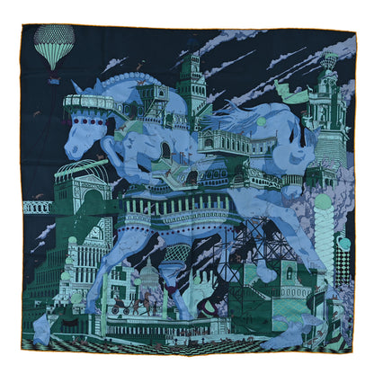 Hermes Silk Hippopolis Scarf 90 Bleu Nuit Vert 1 of 4