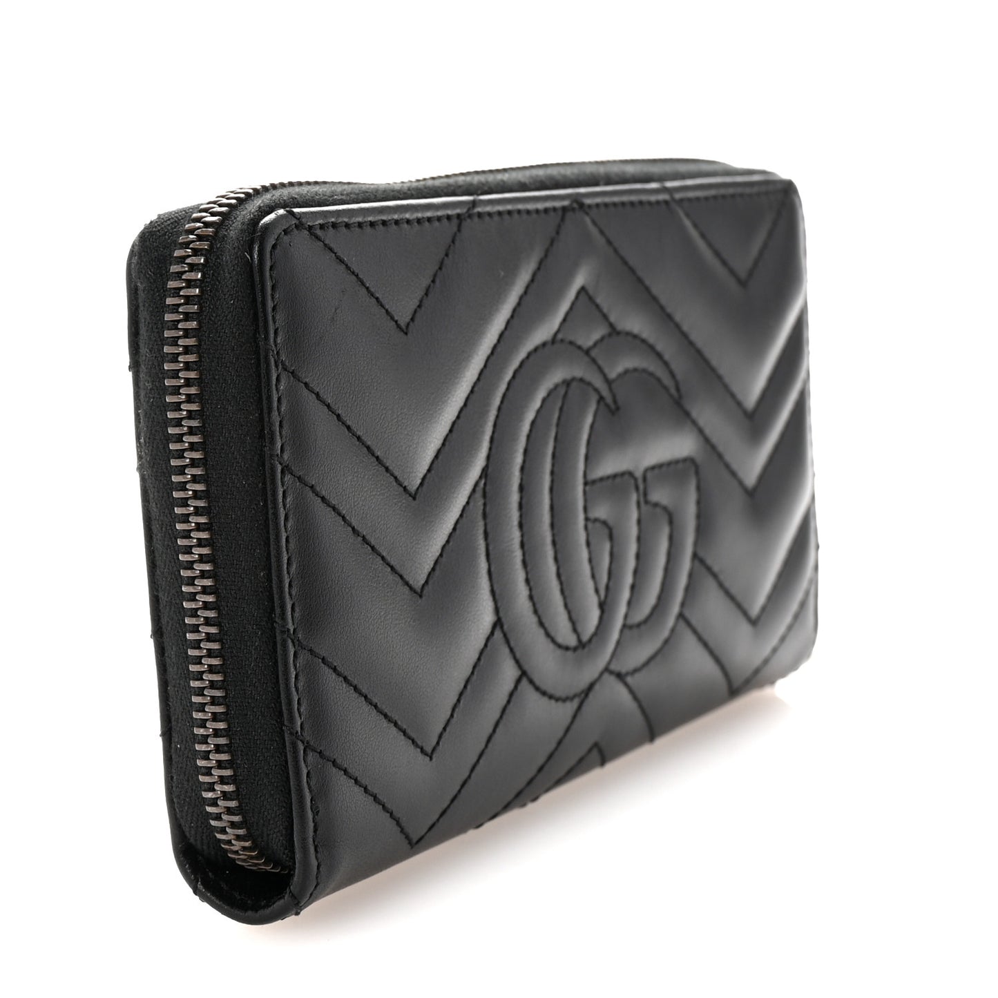 Calfskin Matelasse GG Marmont Zip Around Wallet Black