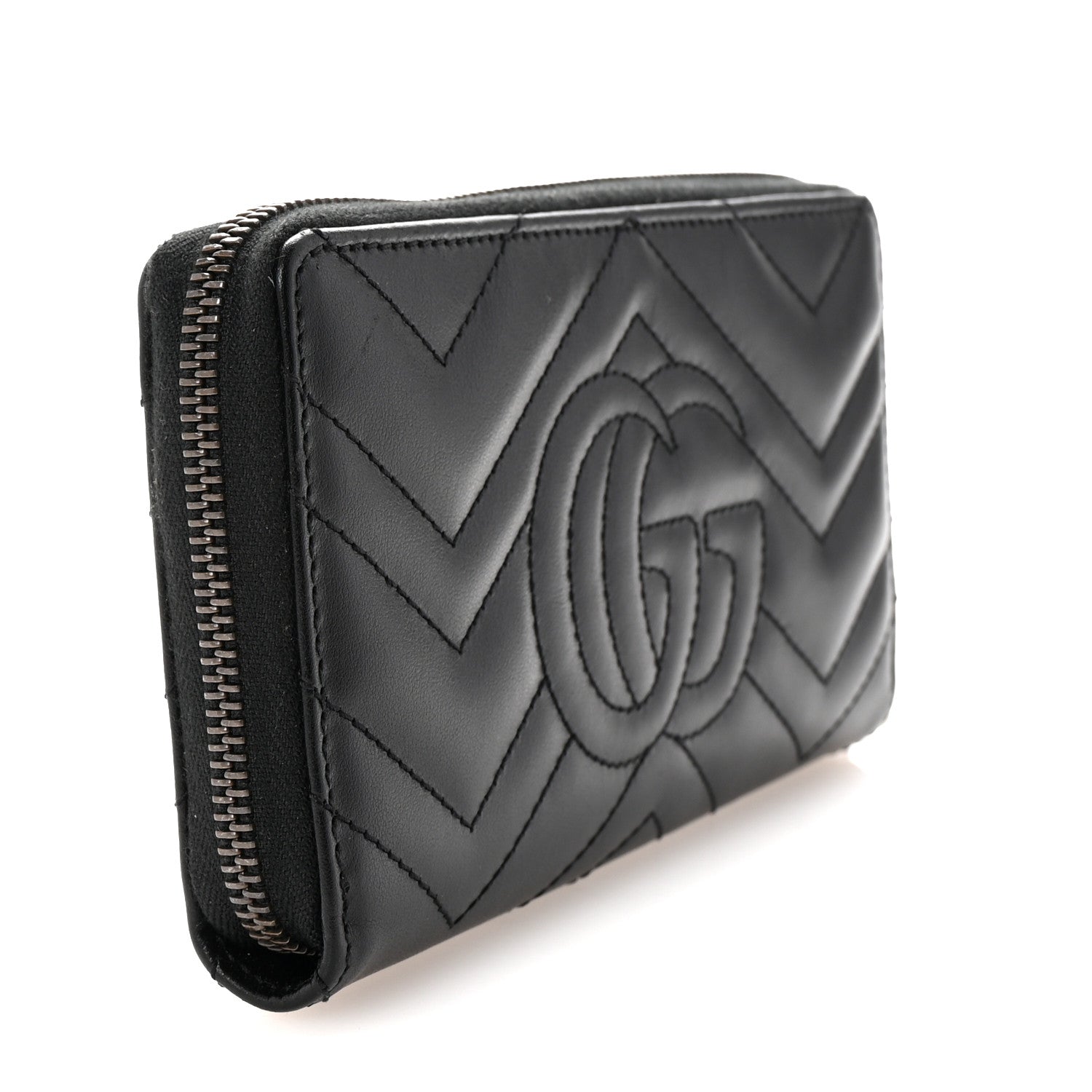 Gucci Calfskin Matelasse GG Marmont Zip Around Wallet Black 3 of 6