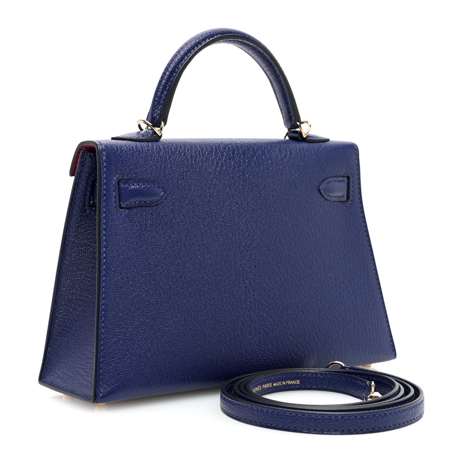 Hermes Chevre Mysore Horseshoe Mini Kelly Sellier 20 Bleu Encre Rose Pourpre 3 of 11