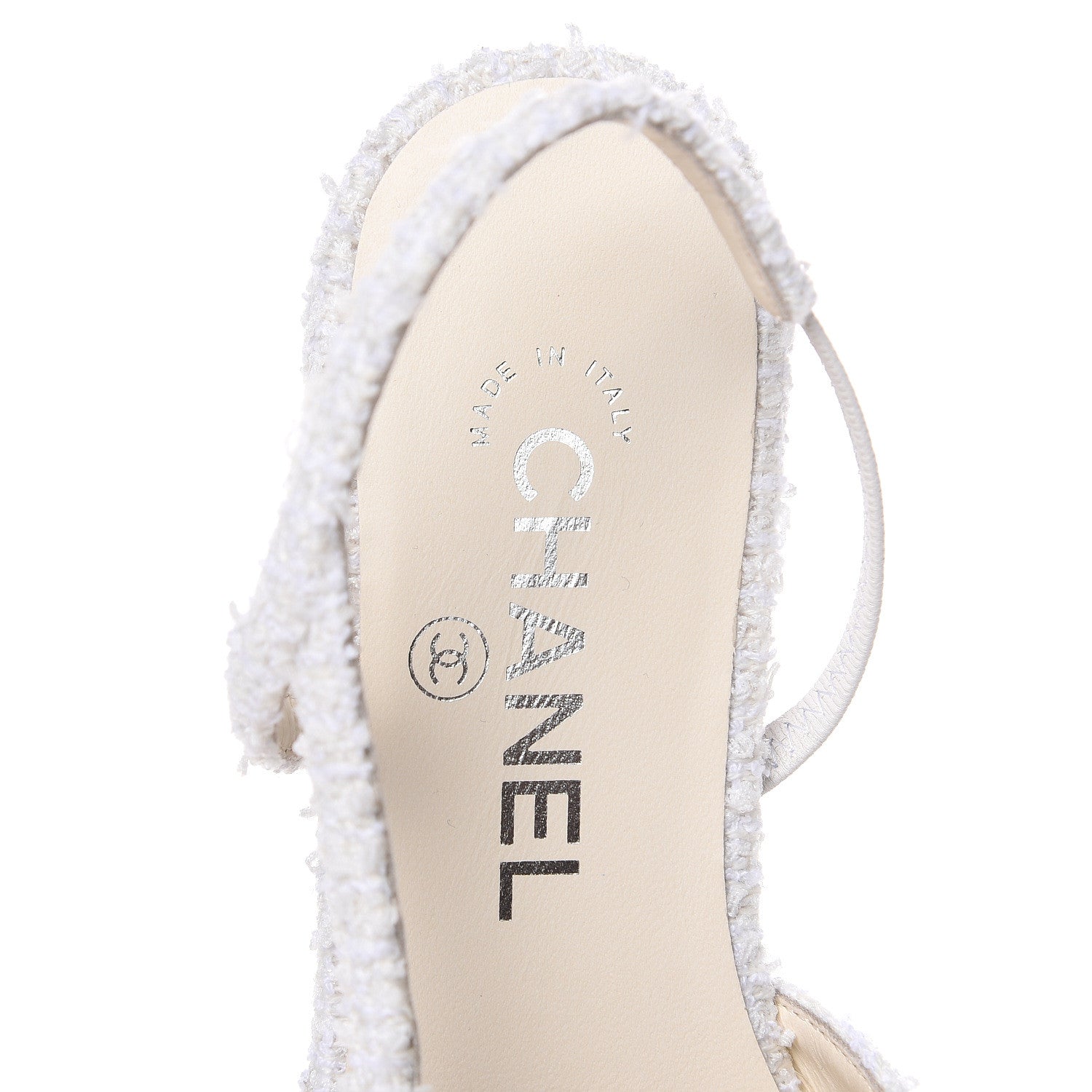 Chanel Tweed Cap Toe CC Slingback Flat 37 White Black 7 of 9