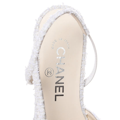 Chanel Tweed Cap Toe CC Slingback Flat 37 White Black 7 of 9
