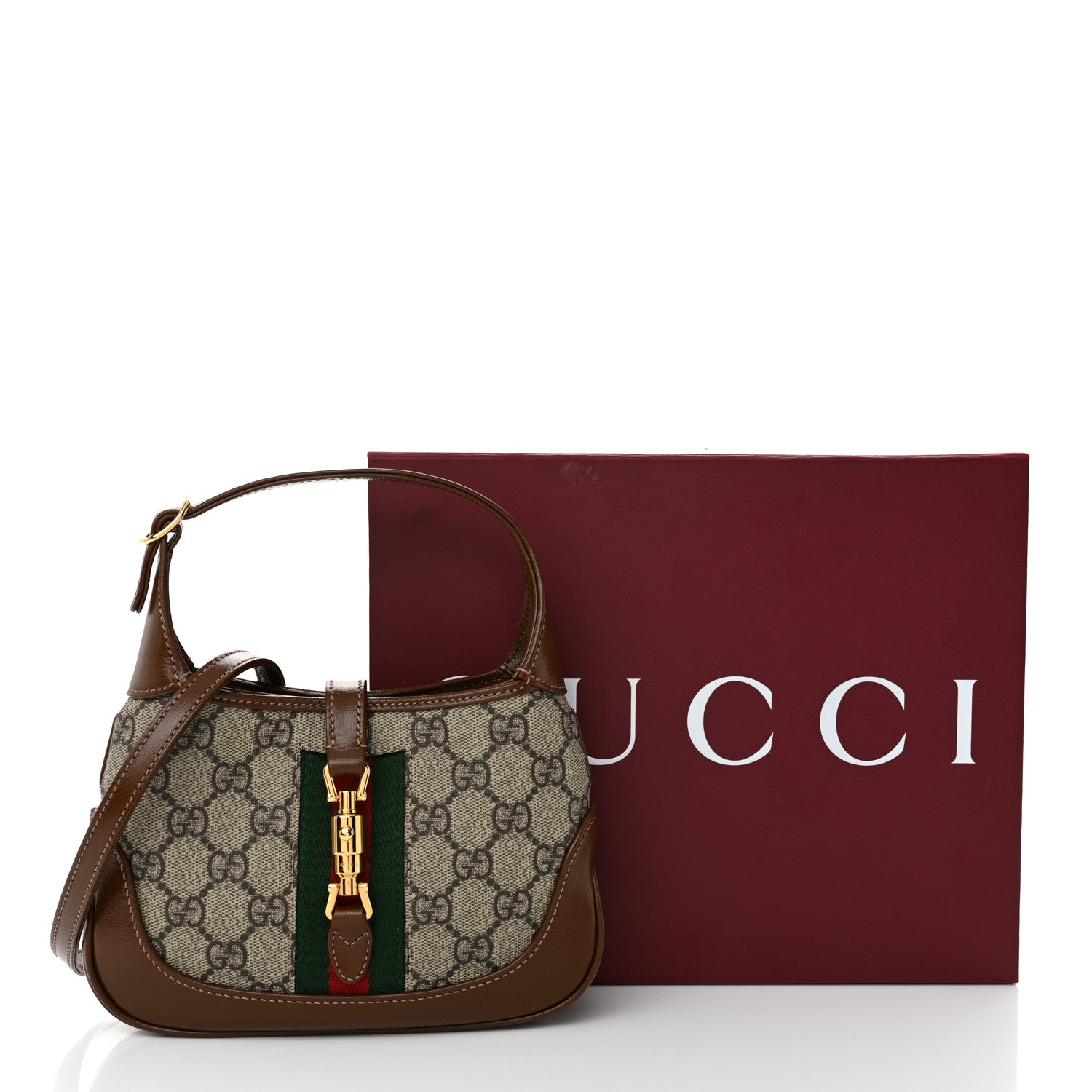 Gucci Supreme Monogram Azalea Calfskin Web Mini Jackie 1961 Hobo Beige Ebony Brown Sugar 11 of 11