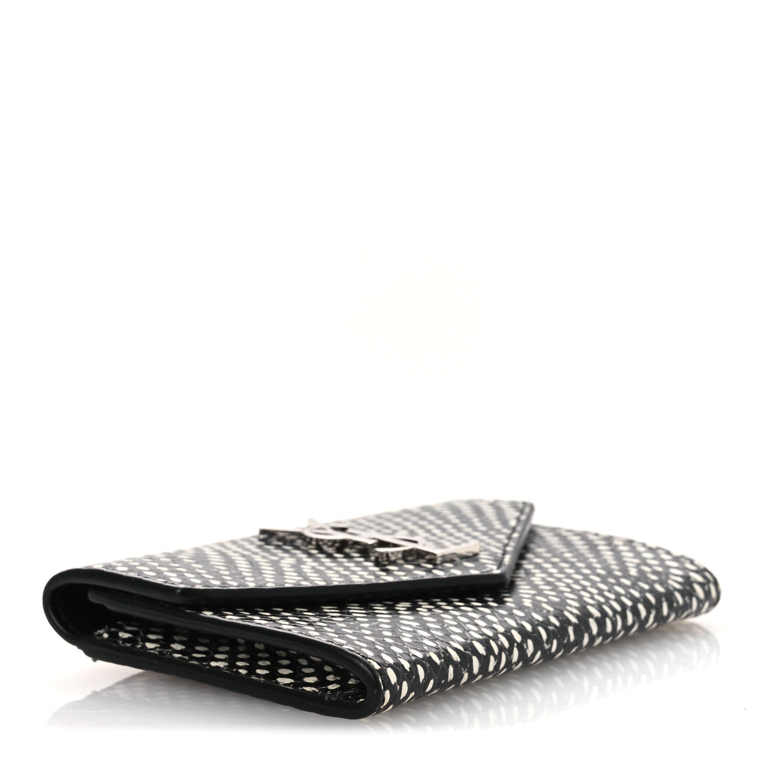 Saint Laurent Calfskin Lambskin Snakeskin Embossed Small Monogram Envelope Wallet Black White 4 of 7