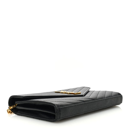 Saint Laurent Grain De Poudre Matelasse Chevron Monogram Chain Wallet Black 4 of 9
