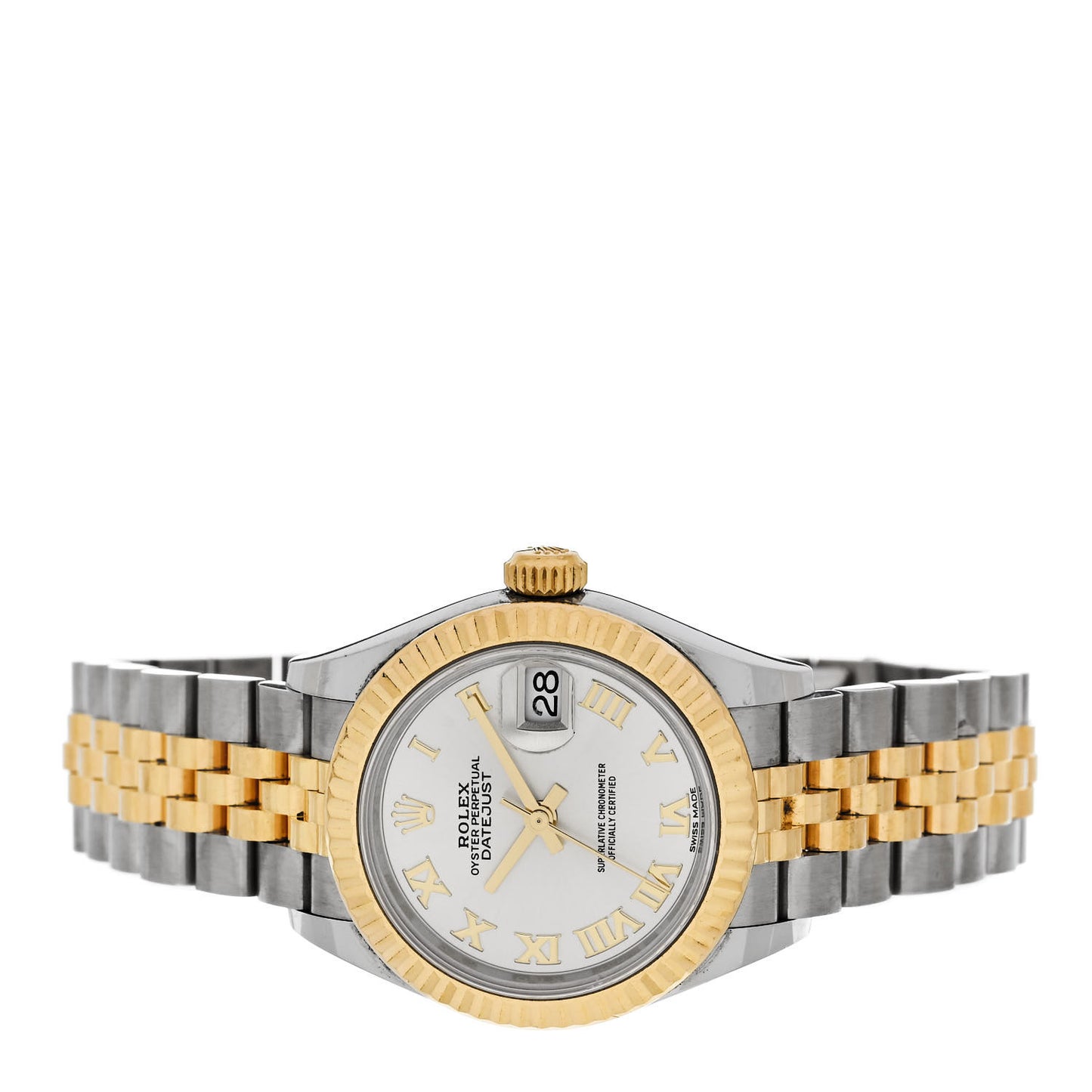 Stainless Steel 18K Yellow Gold 28mm Oyster Perpetual Datejust Watch Silver Roman 279173