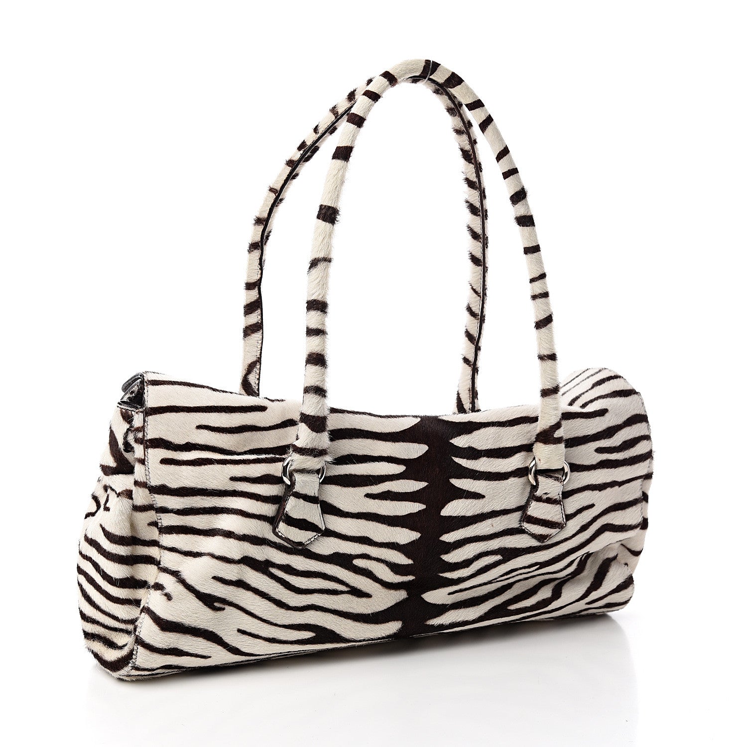Prada Calf Hair Zebra Print Easy Foldover Pushlock Satchel White Moro 2 of 10