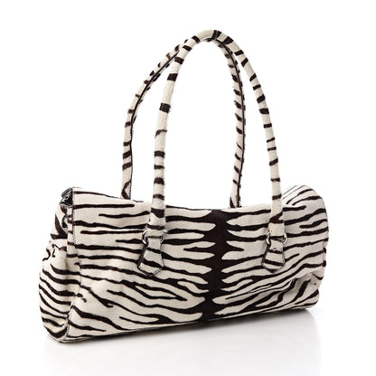 Prada Calf Hair Zebra Print Easy Foldover Pushlock Satchel White Moro 2 of 10