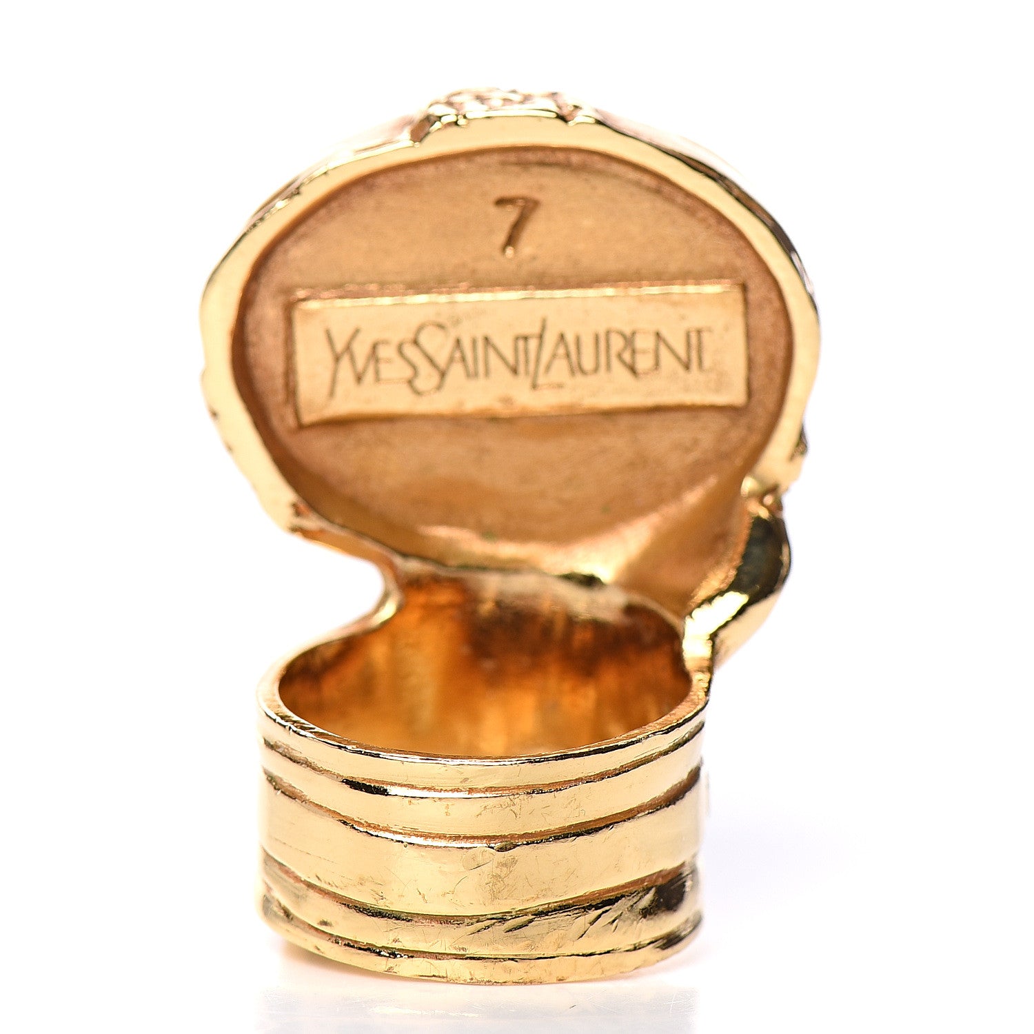 Saint Laurent Glass Cabochon Arty Ovale Ring 7 Gold Turquoise 2 of 4