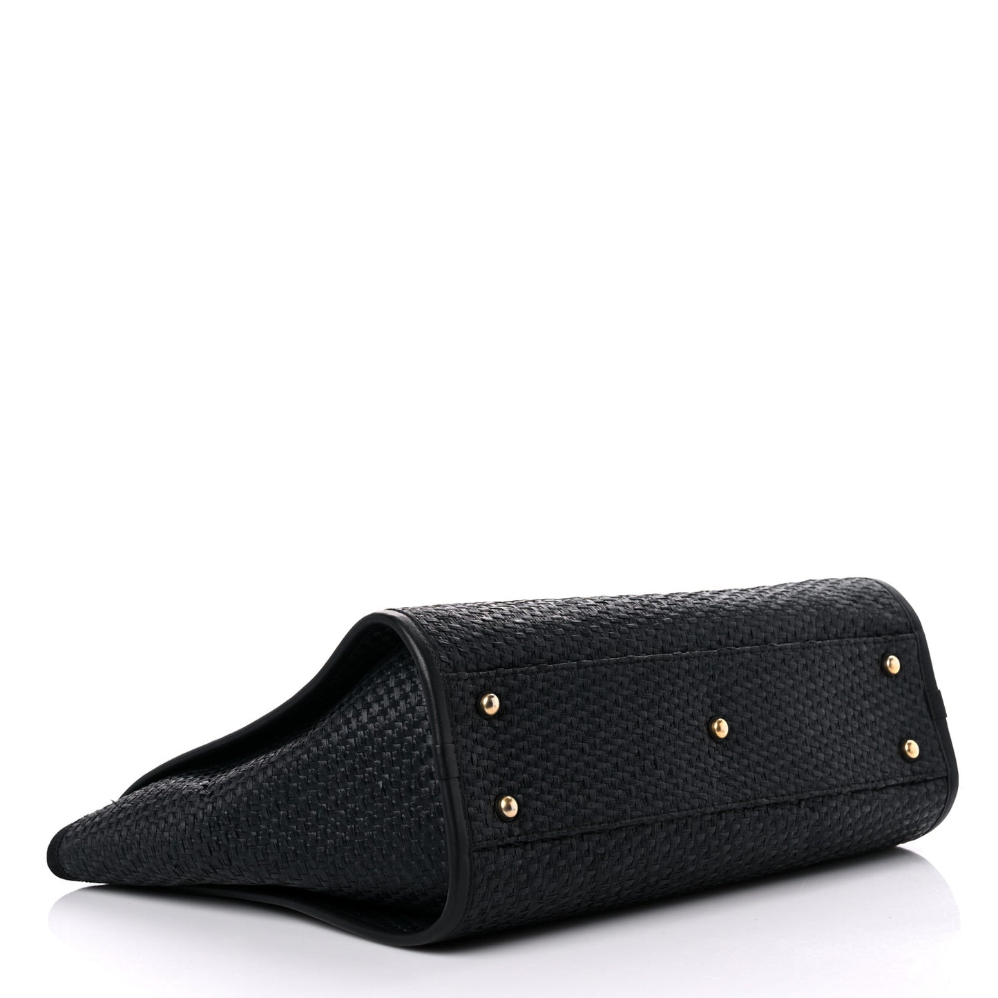 Straw Raffia Calfskin Chain Small Deauville Tote Black