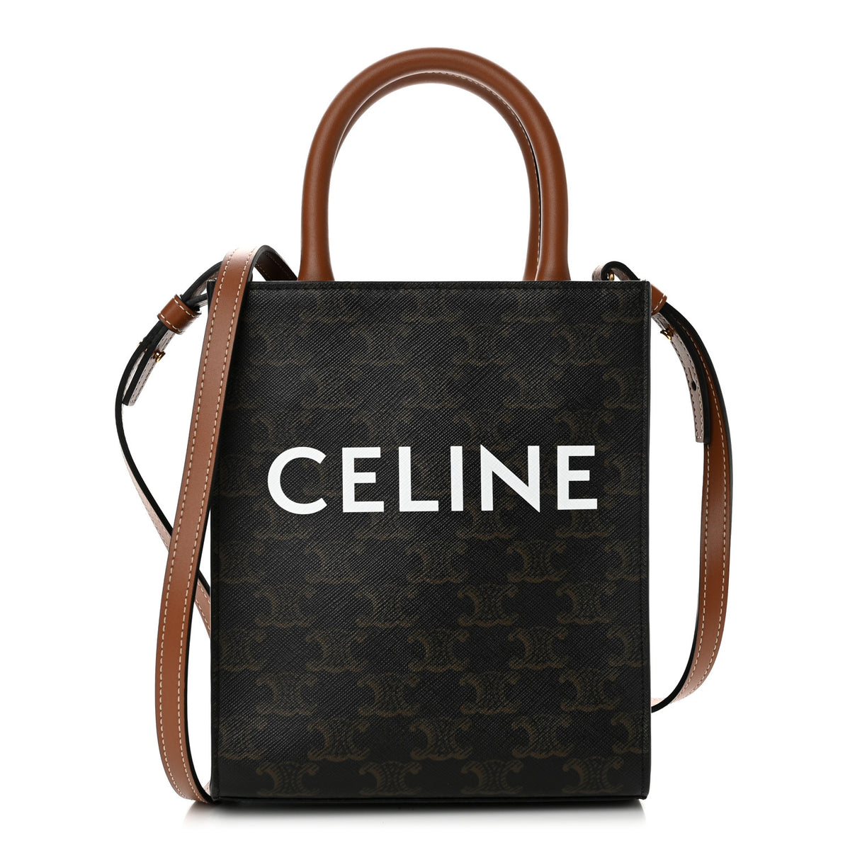 Triomphe Canvas Calfskin Mini Vertical Cabas Tan