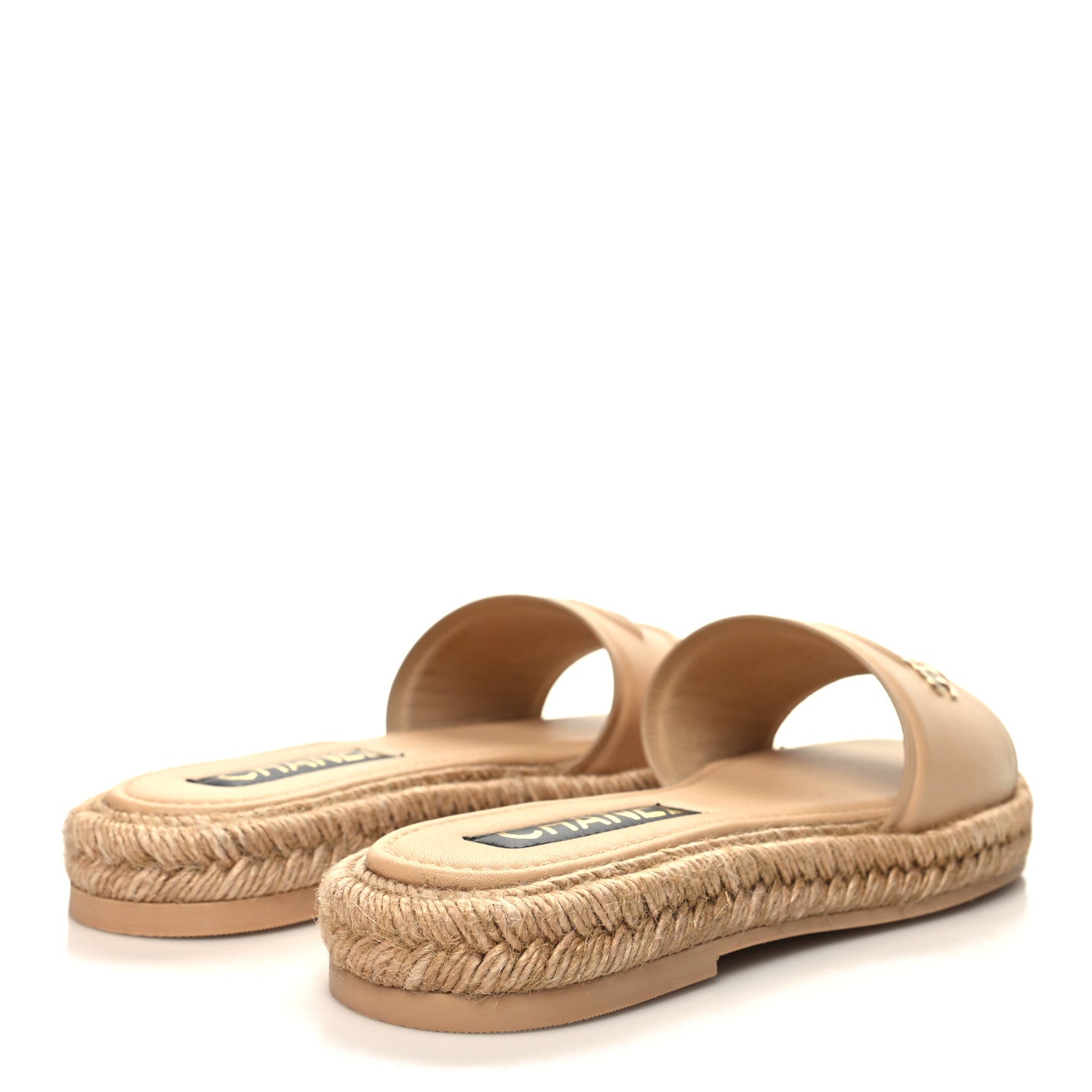 Chanel Lambskin Espadrille Mule Sandals 37 Beige 4 of 8