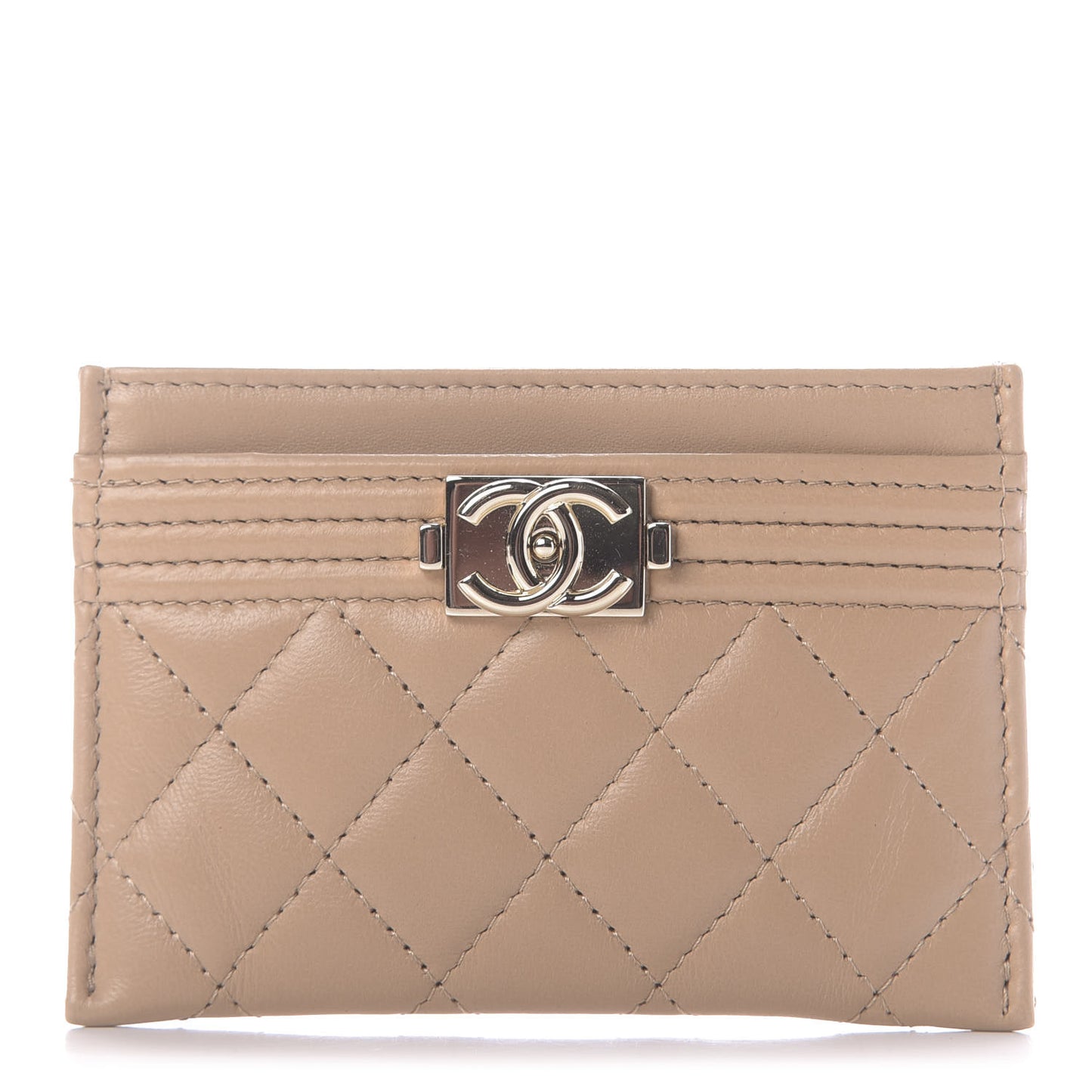 Lambskin Quilted Boy Card Holder Beige