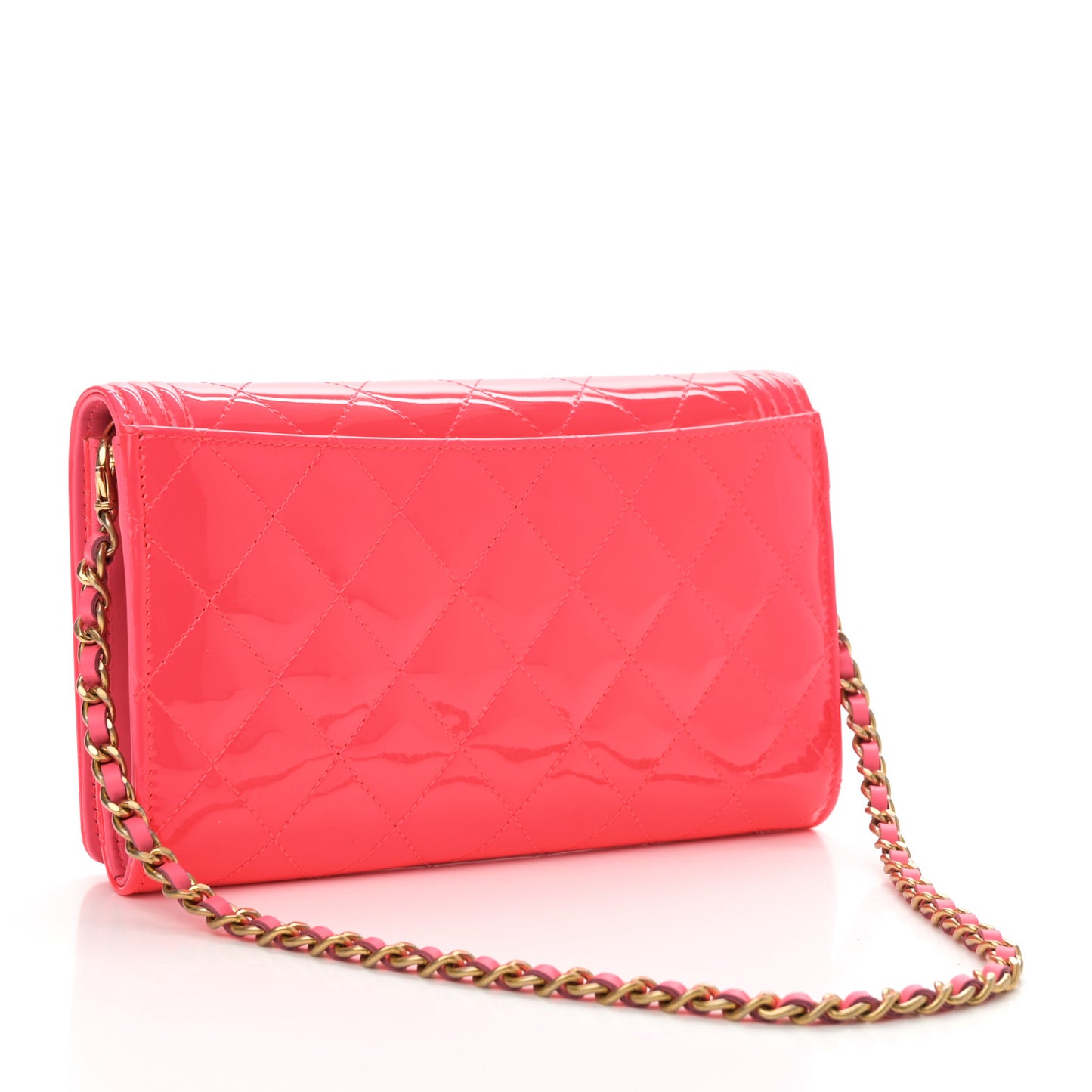 Patent Quilted Boy Wallet On Removable Chain WOC Pink