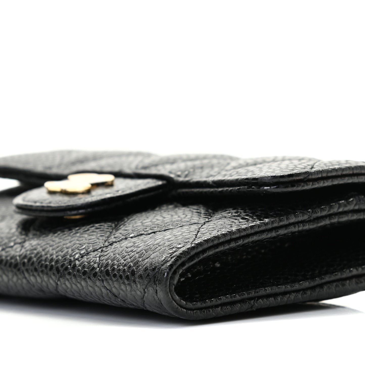 Caviar Quilted Flap Card Holder Wallet Black