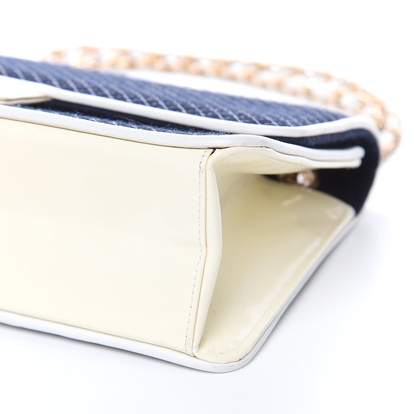 Patent Jersey Quilted Single Flap Navy