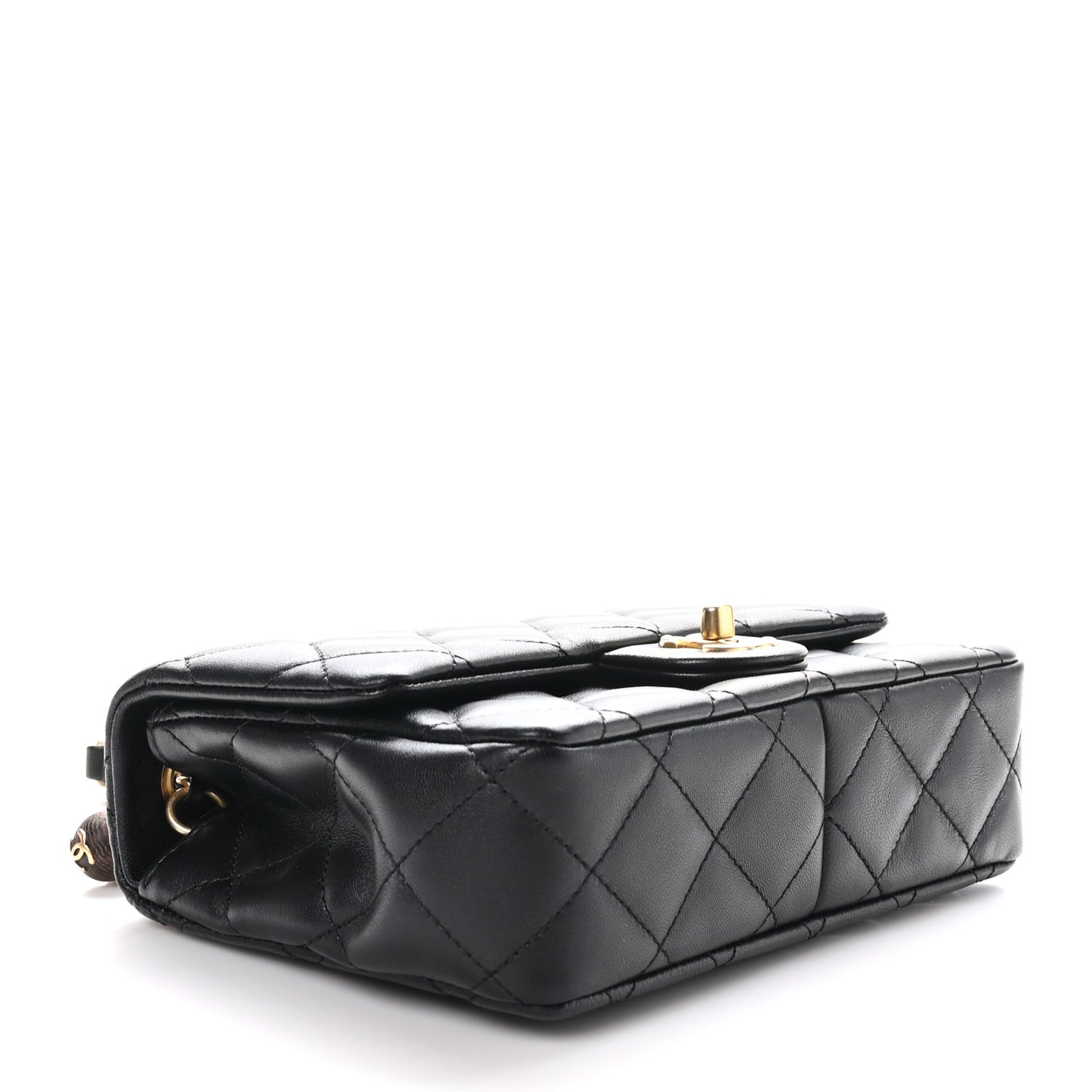 Lambskin Quilted Small Wenge Wood Flap Black