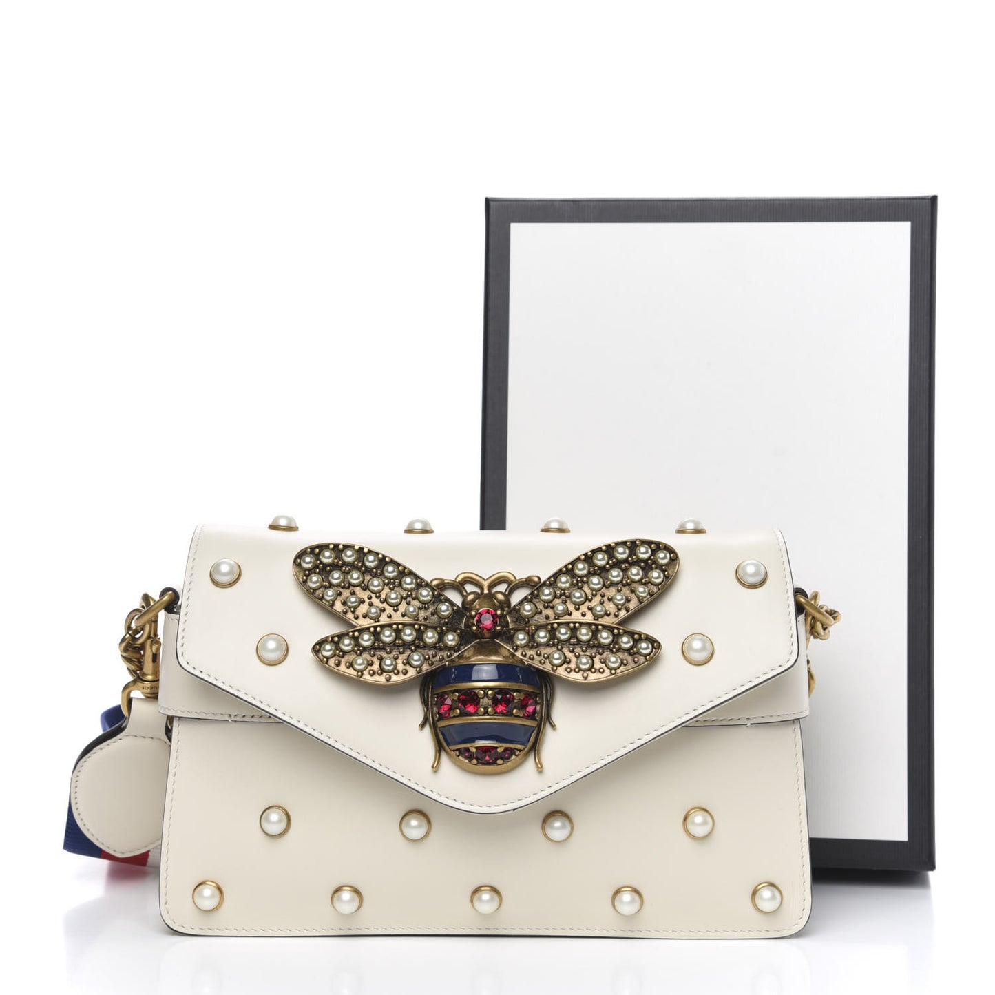 Nappa Pearl Studded Mini Queen Margaret Broadway Shoulder Bag Mystic White