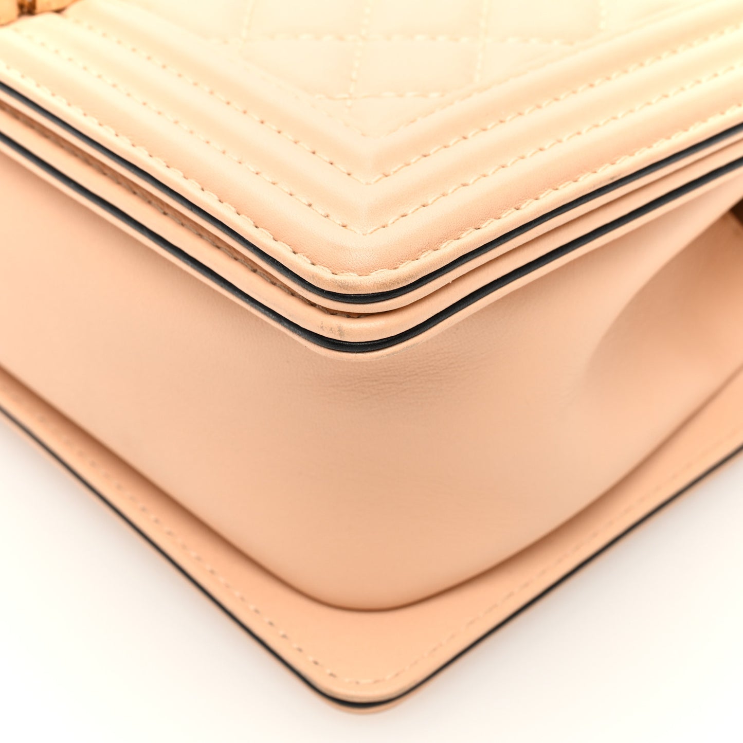 Calfskin Quilted Medium Top Handle Boy Flap Beige Clair