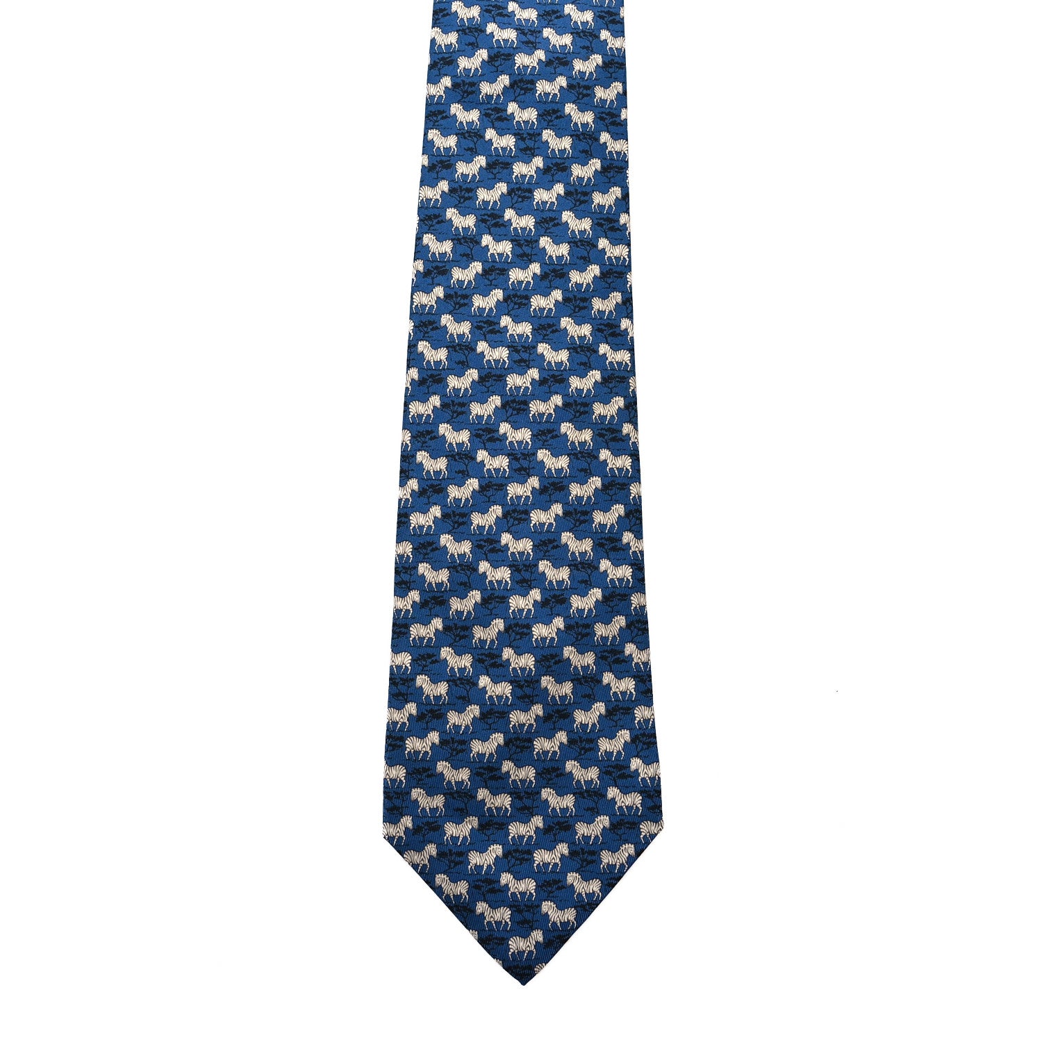Hermes Printed Silk Mens Neck Tie Bleu 2 of 6