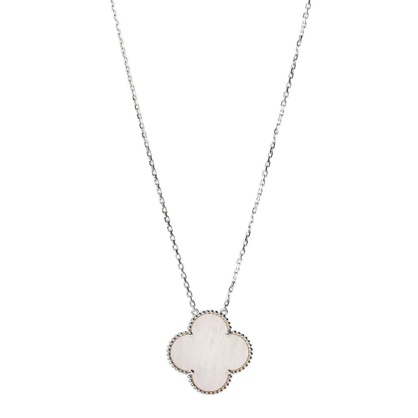 18K White Gold Mother of Pearl Magic Alhambra Pendant Necklace
