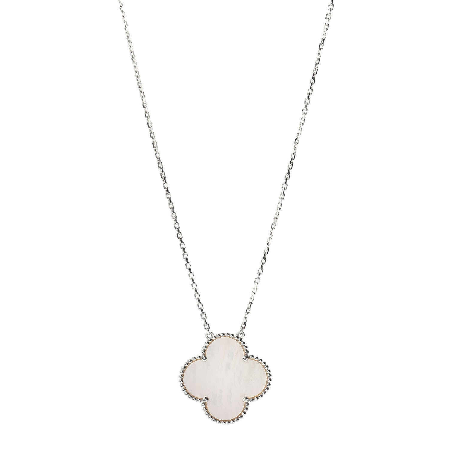 Van Cleef & Arpels 18K White Gold Mother of Pearl Magic Alhambra Pendant Necklace 1 of 4