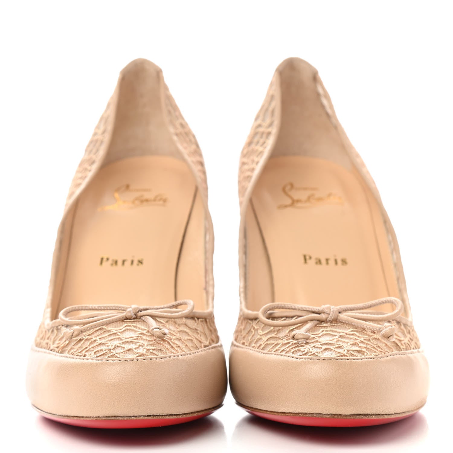 Christian Louboutin Nappa Dentelle Chainette Ladylace 85 Pumps 38.5 Nude 2 of 10