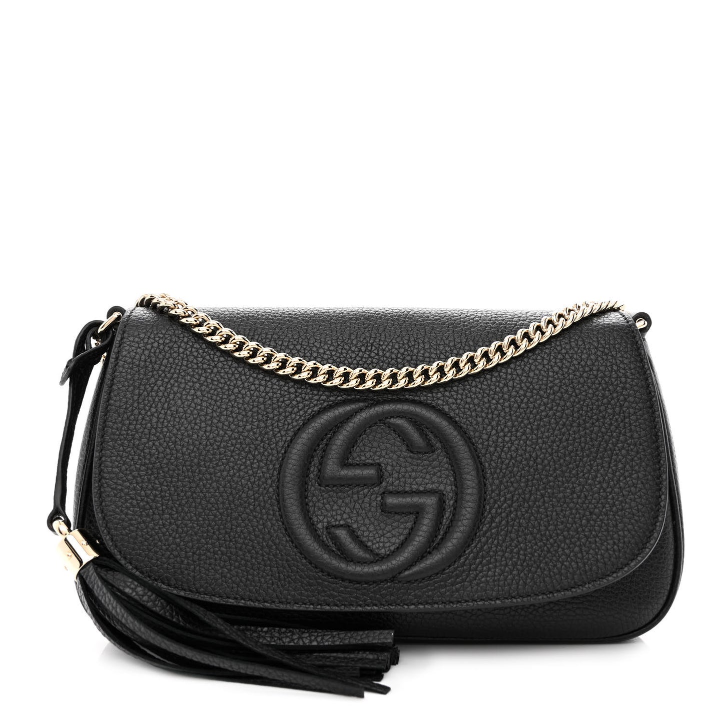 Pebbled Calfskin Medium Soho Flap Crossbody Black