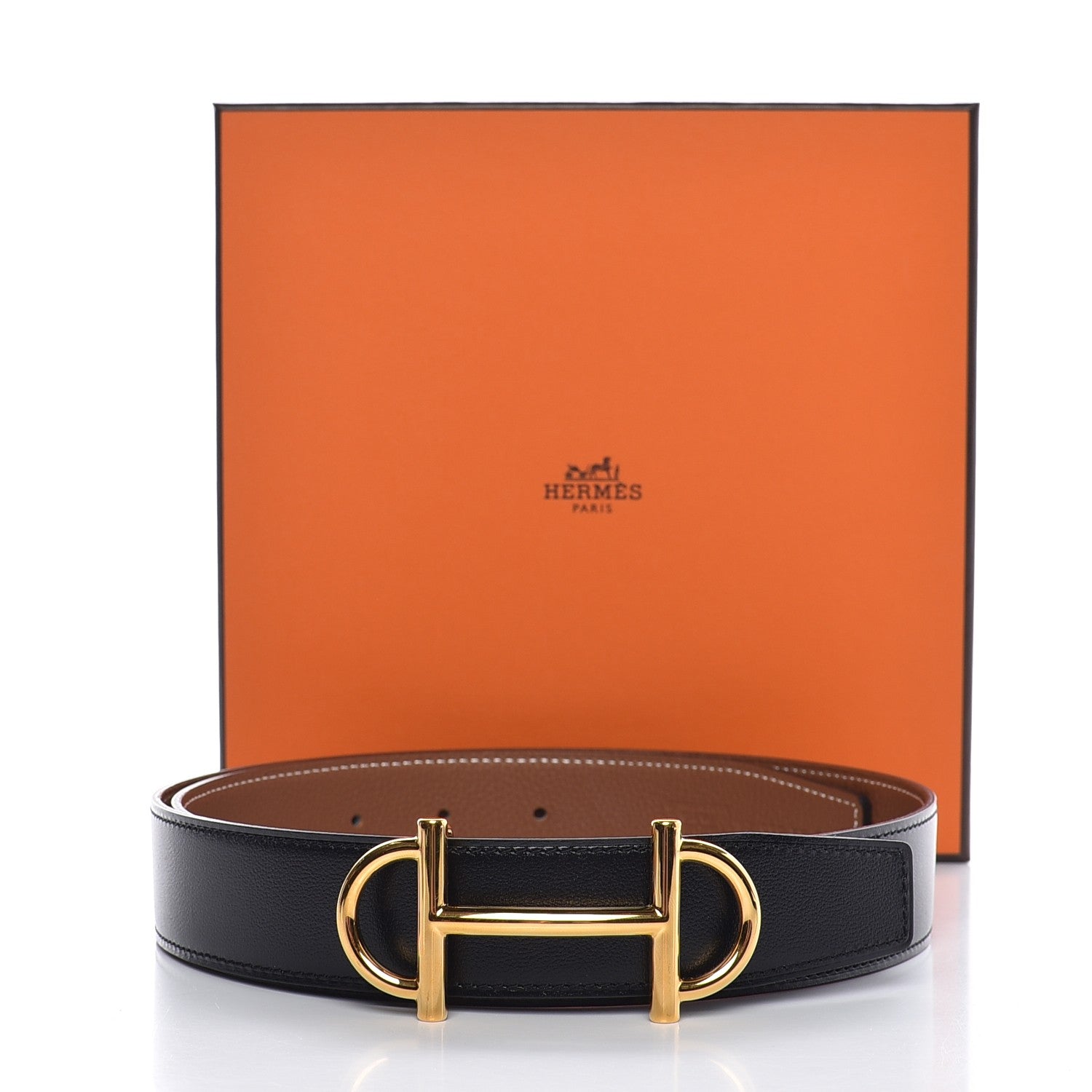 Hermes Box Togo 32mm Gamma Belt 80 Black Gold 7 of 7