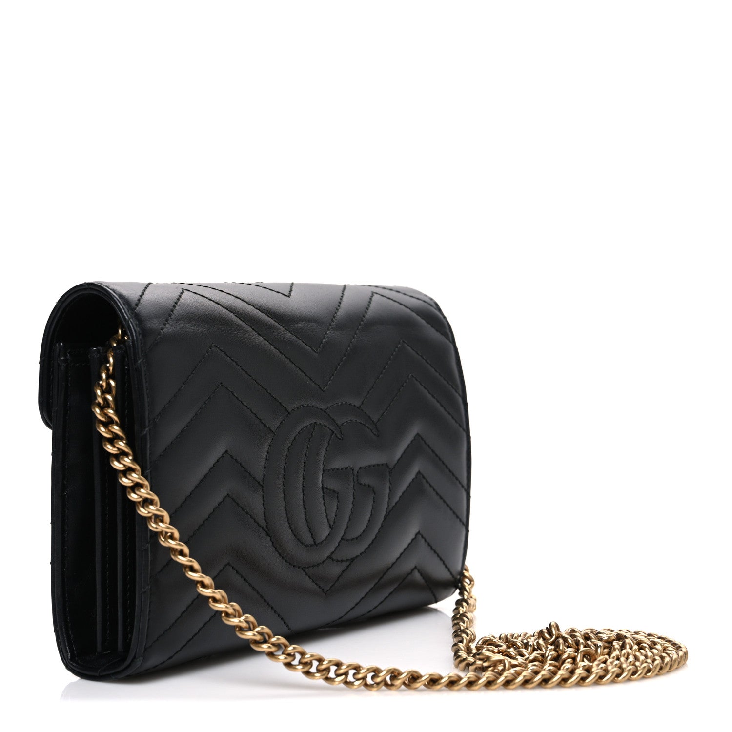 Gucci Calfskin Matelasse GG Marmont Chain Wallet Black 3 of 10