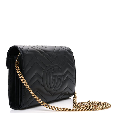 Gucci Calfskin Matelasse GG Marmont Chain Wallet Black 3 of 10