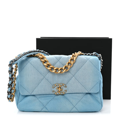 Chanel Ombre Denim Quilted Large Chanel 19 Flap Light Blue 11 of 11