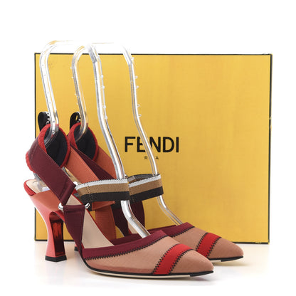 Fendi Technical Mesh Colibri 85mm Slingback Pumps 37.5 Fragola Mou Fango Ruggine 9 of 9