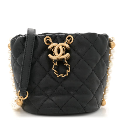 Chanel Calfskin Quilted Pearl Mini About Pearls Drawstring Bucket Bag Black 1 of 10